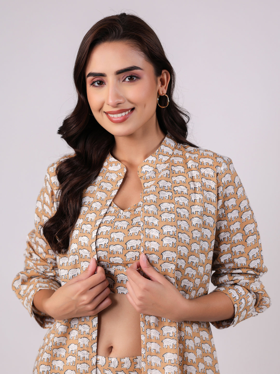 3 Pcs Cotton Printed Night Suit Set
