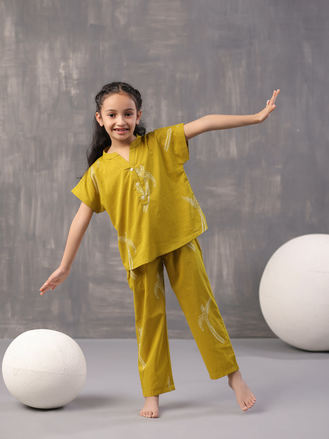Sparrow Bird Printed Cotton Kids Night Suit