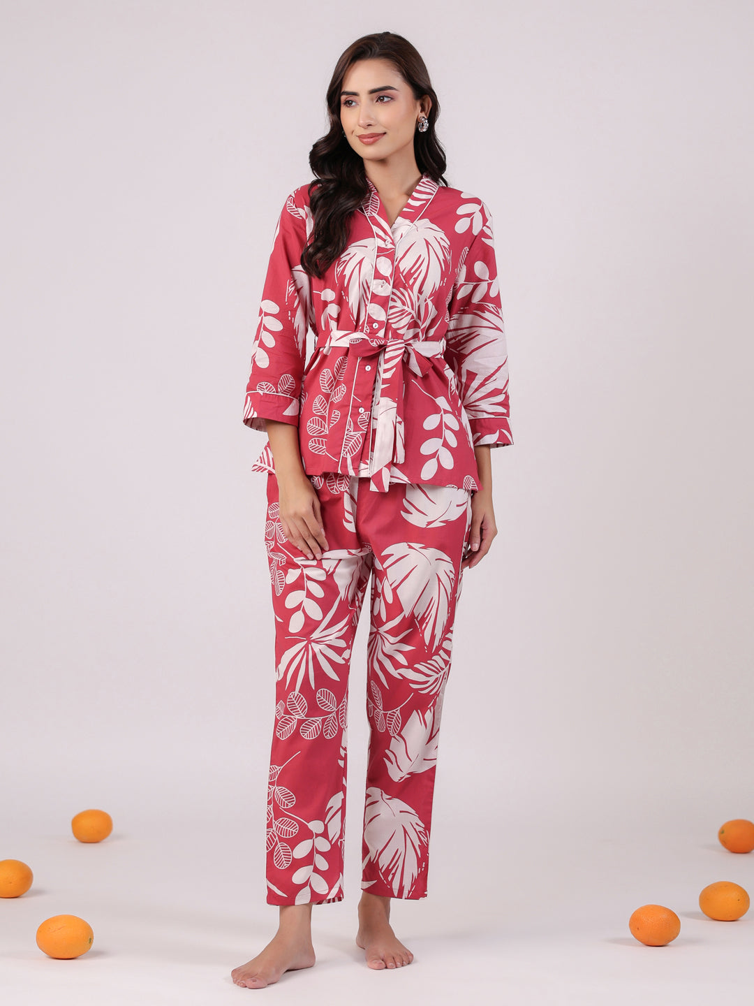 Pink Flower Printed Night Suit Set