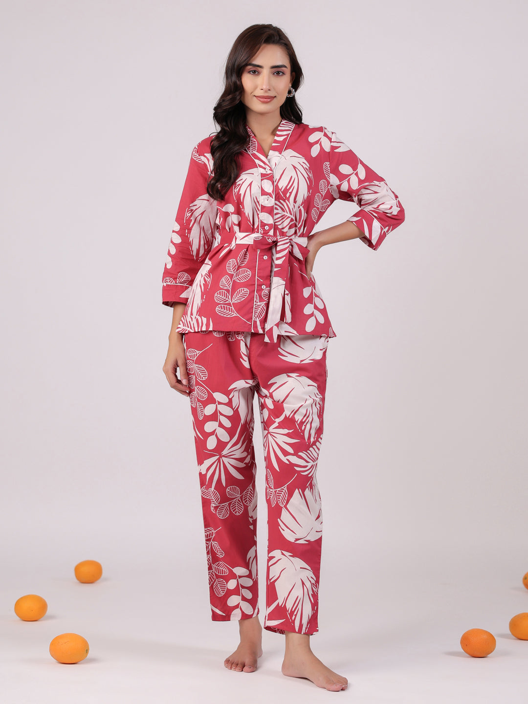 Pink Flower Printed Night Suit Set