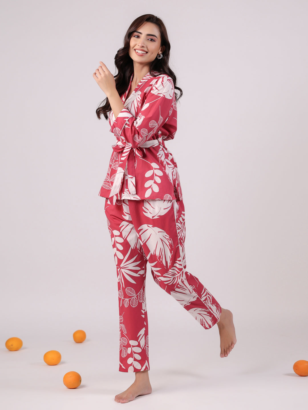 Pink Flower Printed Night Suit Set