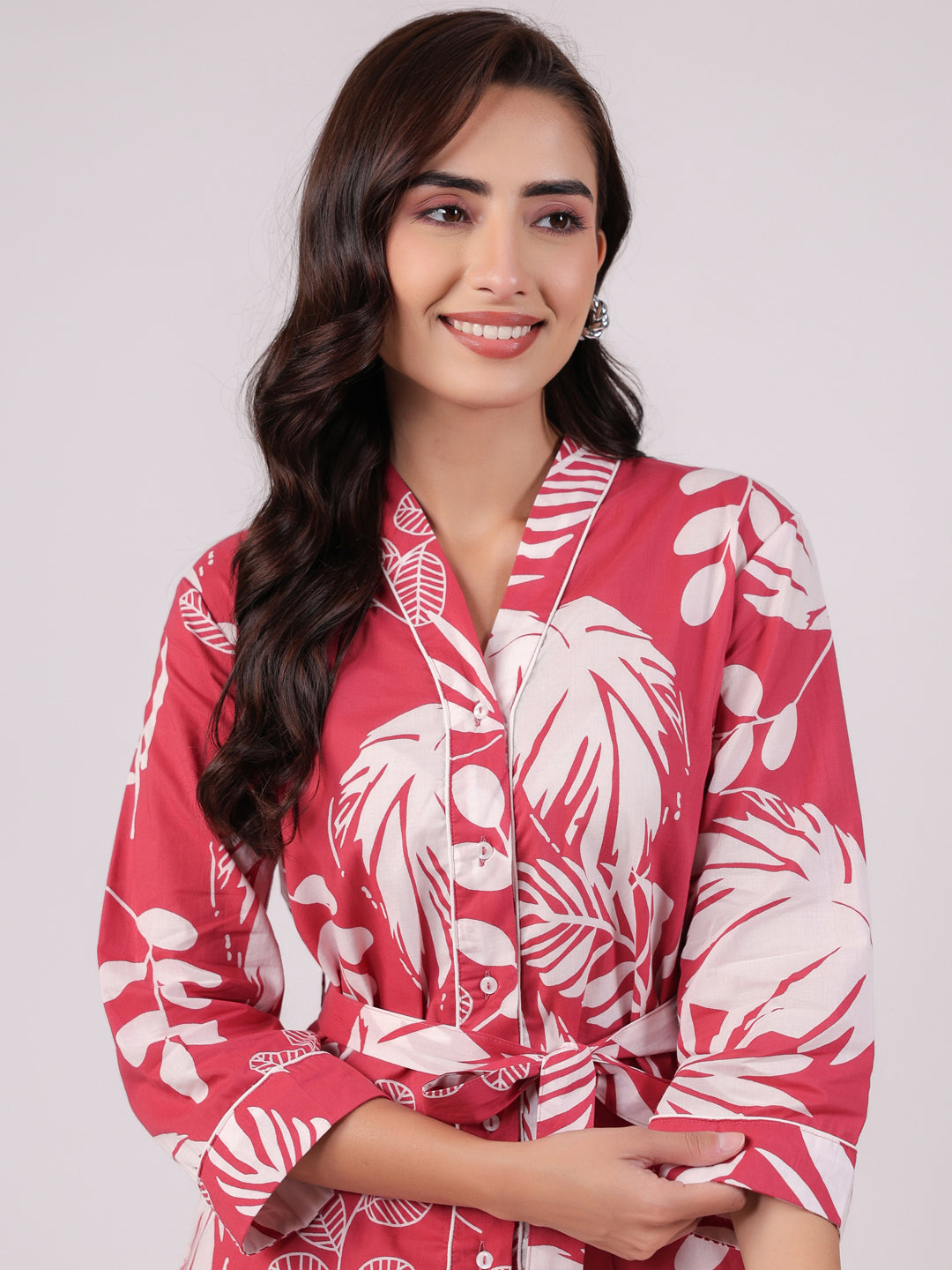 Pink Flower Printed Night Suit Set