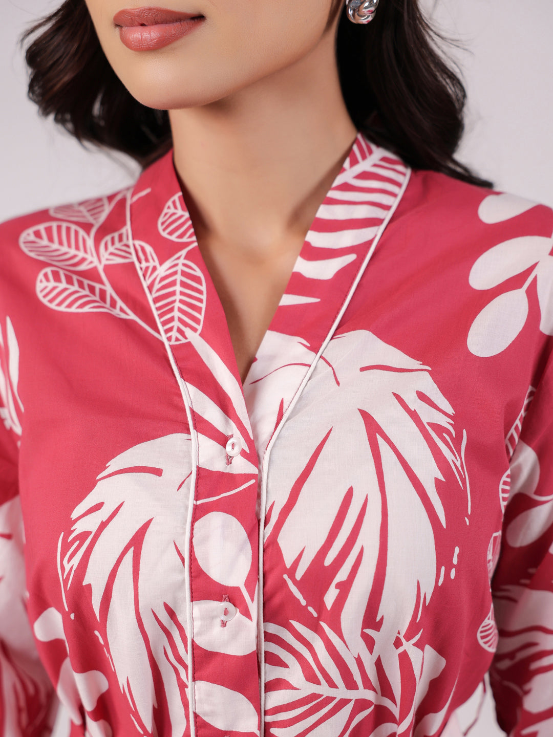 Pink Flower Printed Night Suit Set