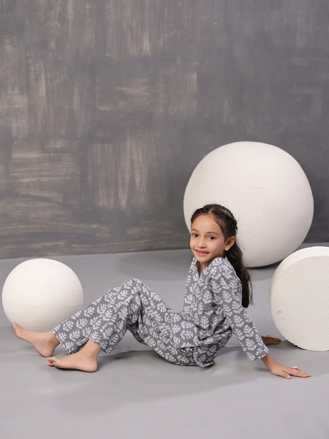 Flower Printed Cotton Kids Night Suit