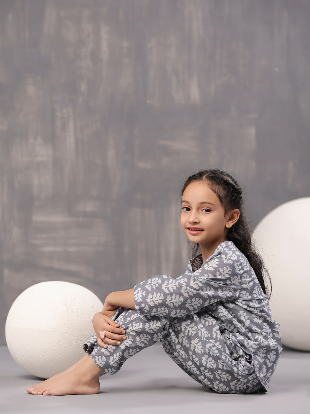 Flower Printed Cotton Kids Night Suit