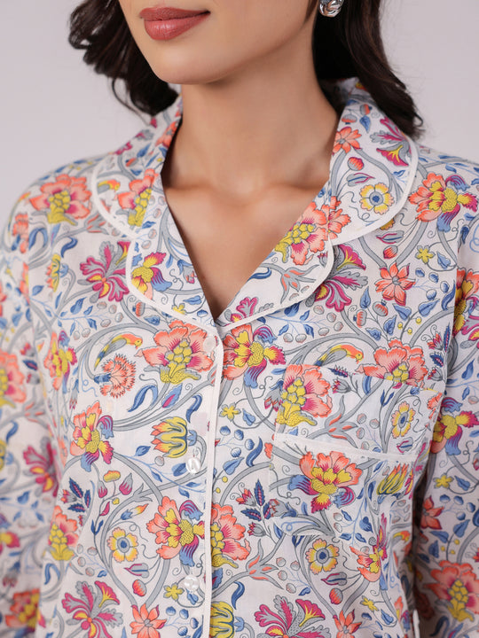 Cotton Printed Blue Night Suit Set