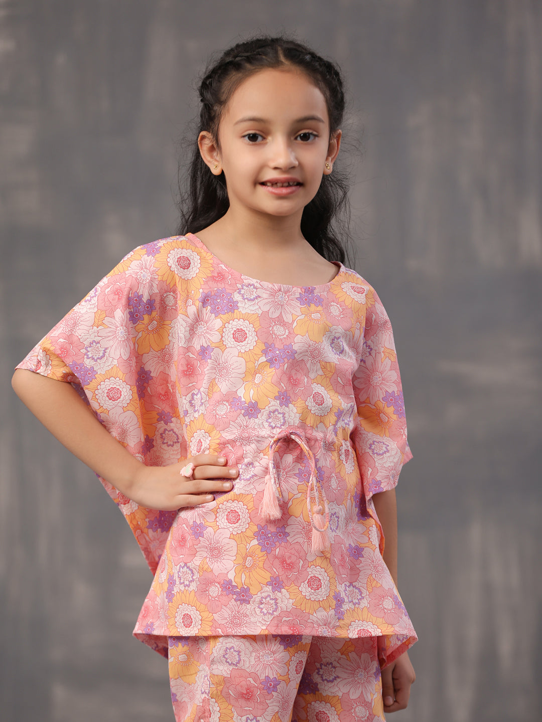 Multi Floral Printed Cotton Night Suit For Kids