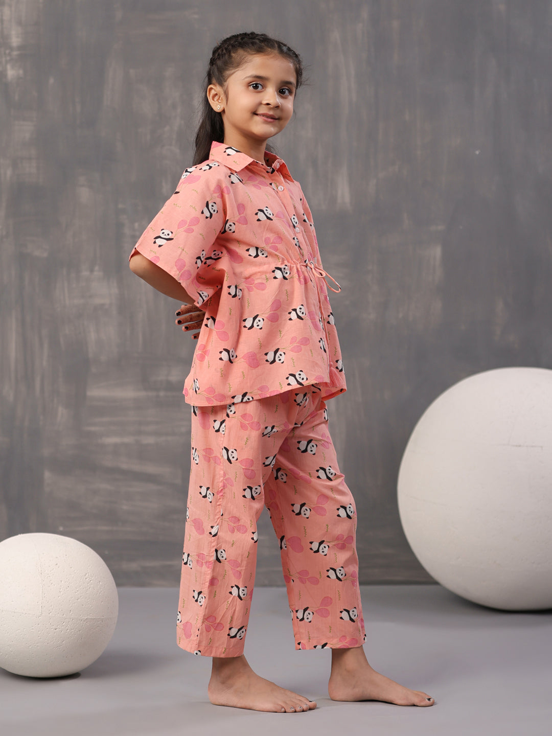 Floral Panda Printed Cotton Kids Night Suits