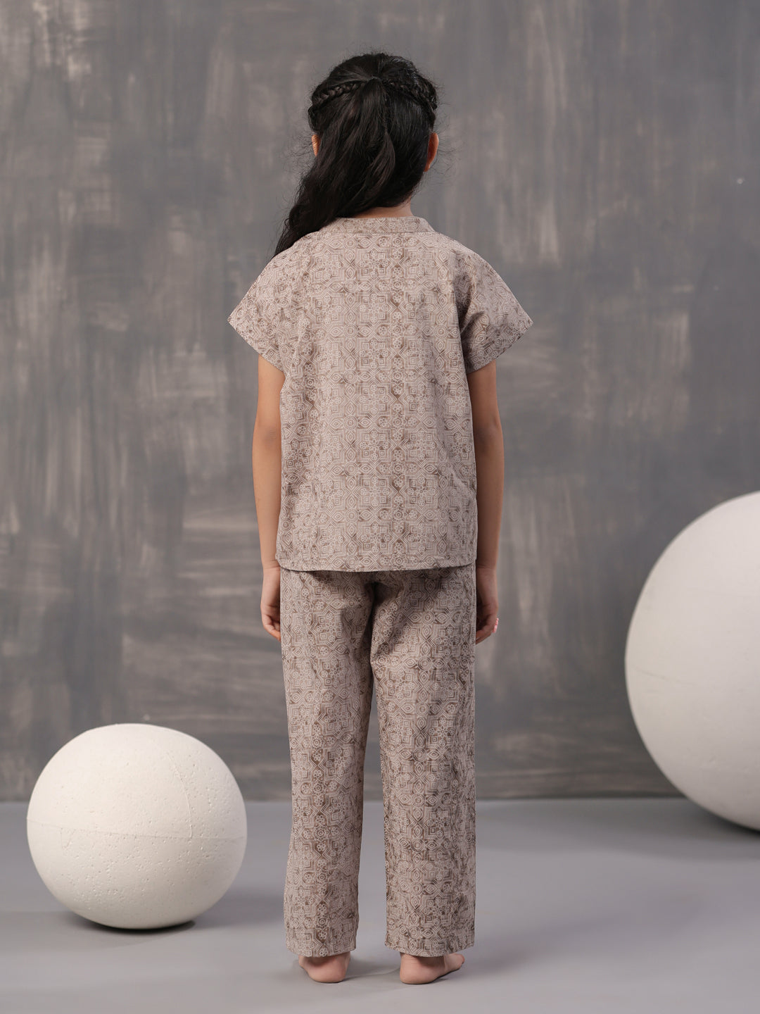 Kids Geometric Printed Cotton Night Suit - SanskrutiHomes 