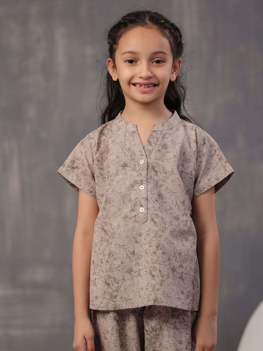 Kids Geometric Printed Cotton Night Suit