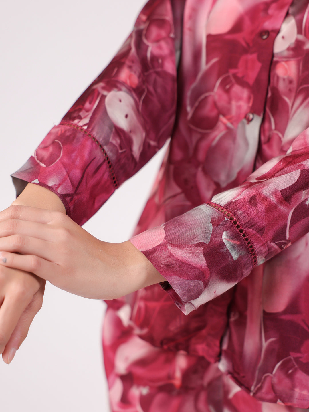 Floral Printed Megenta Color Night Suit Set