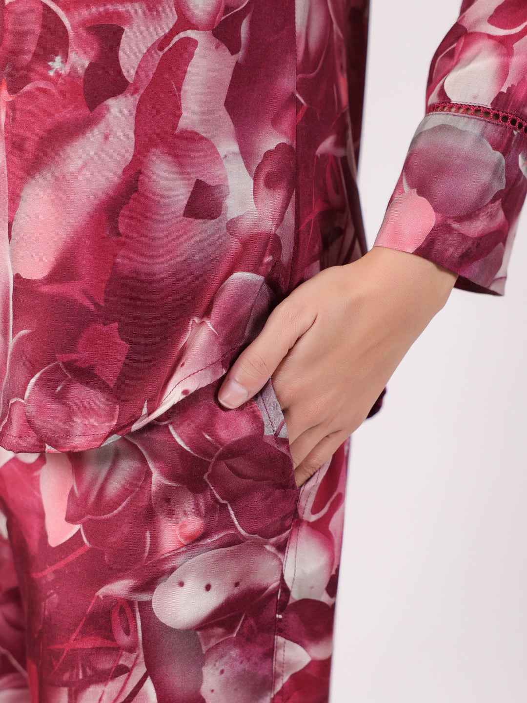 Floral Printed Megenta Color Night Suit Set