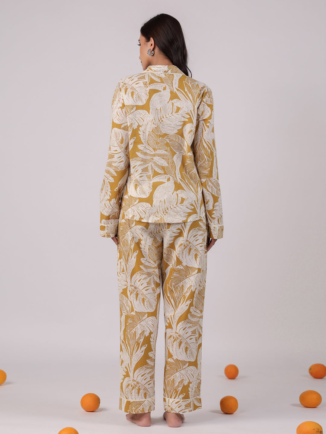 Yellow Cotton Printed Night Suit Set
