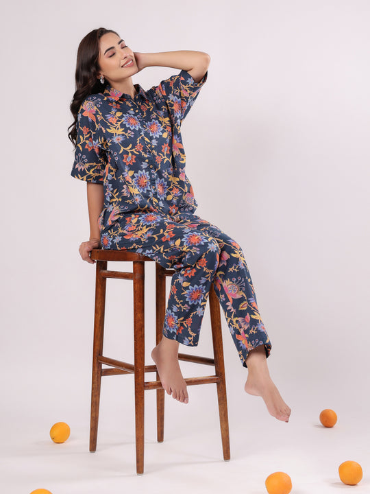 Multi Flower Printed Night Suit Set