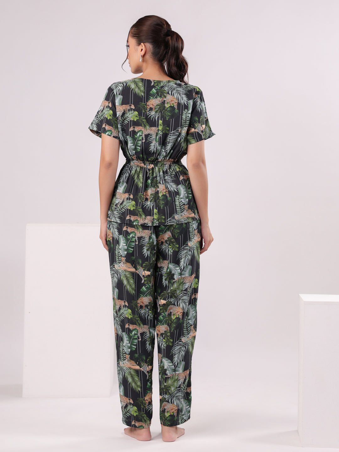 Black Flower Printed Night Suit Set - SanskrutiHomes 