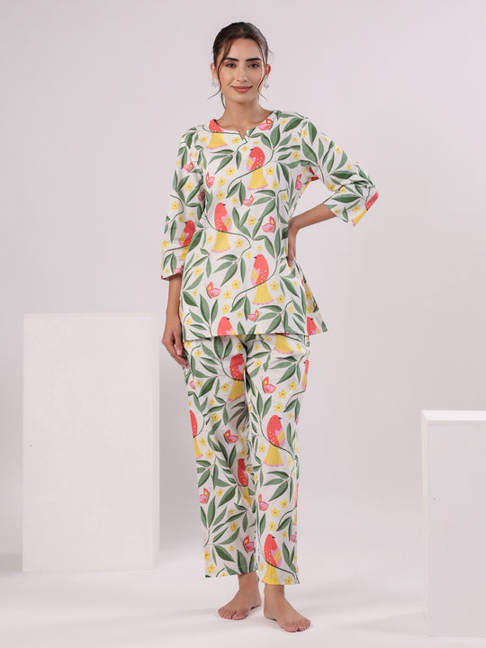 Multi Color Flower Printed  Loungewear Set