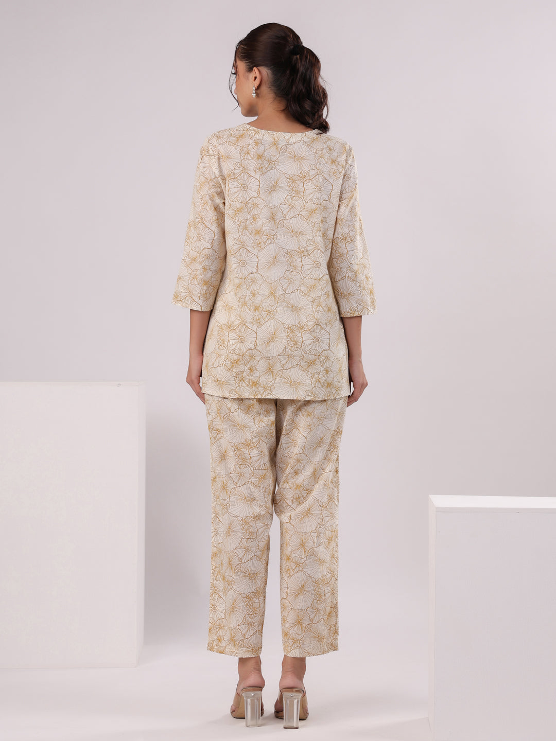 Brown Flower Printed Night Suit Set