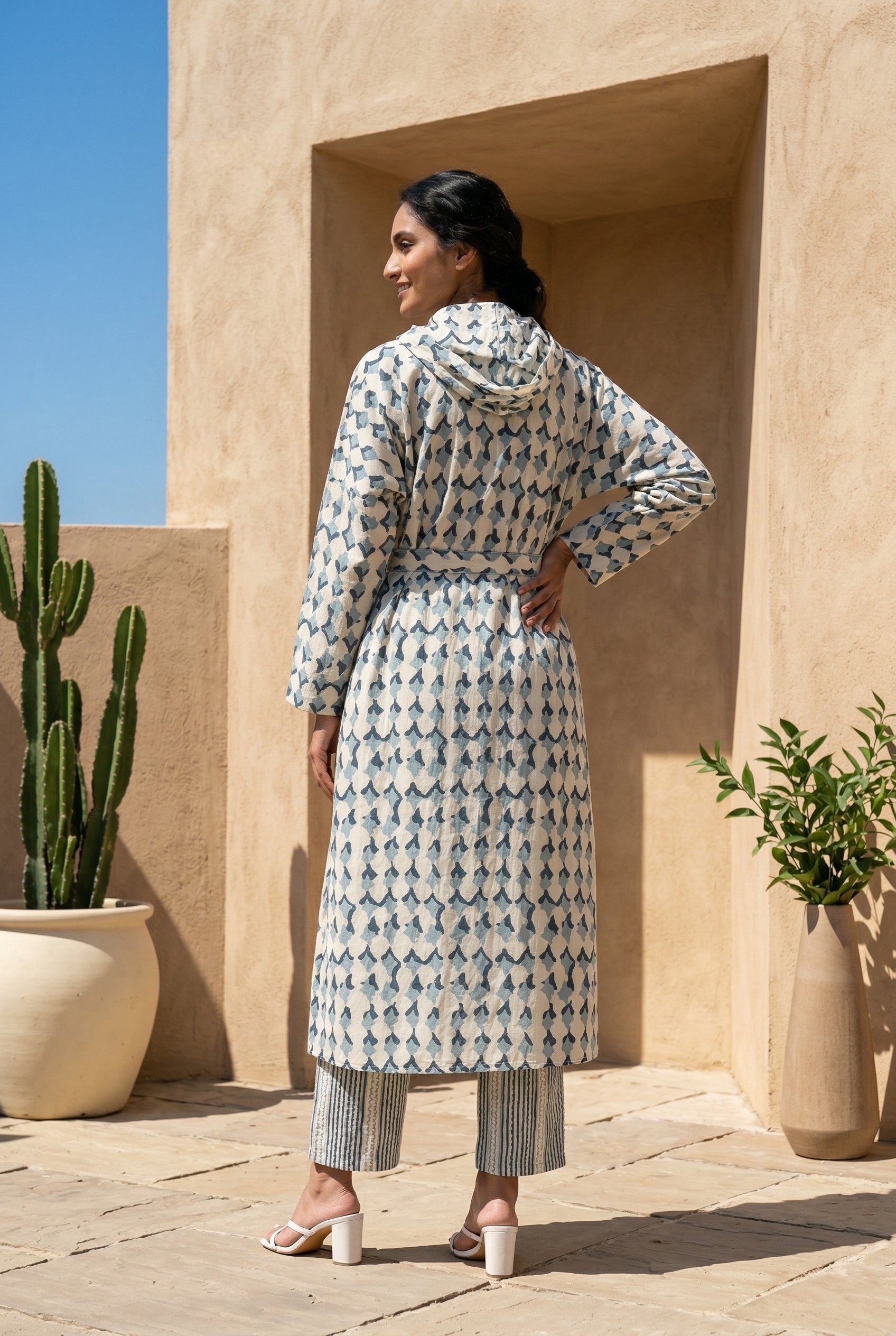 Grey Color Striped Print Pure Cotton Night Suit For Women