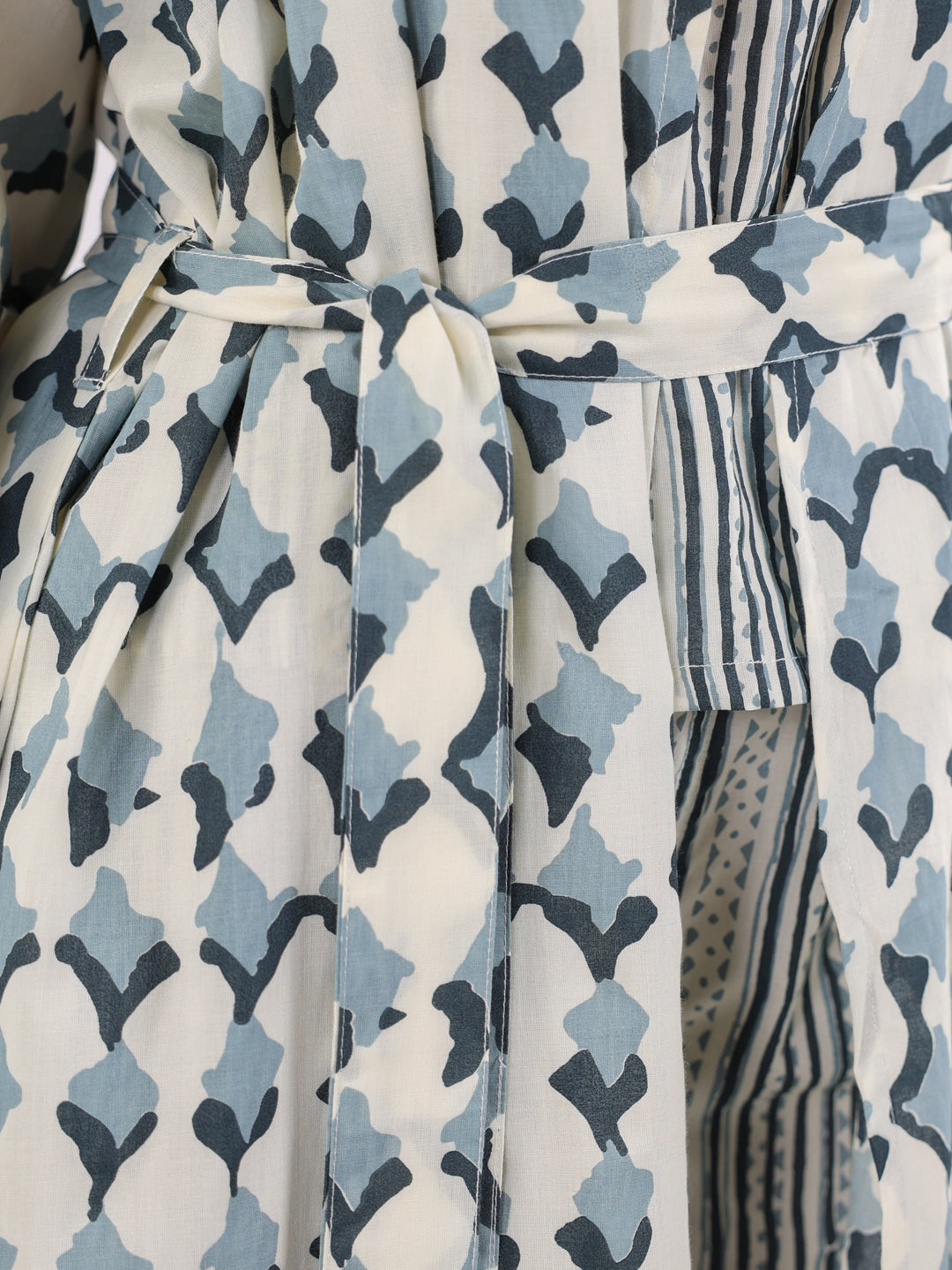 Blue & White 3 Piece Robe Loungewear Set - SanskrutiHomes 