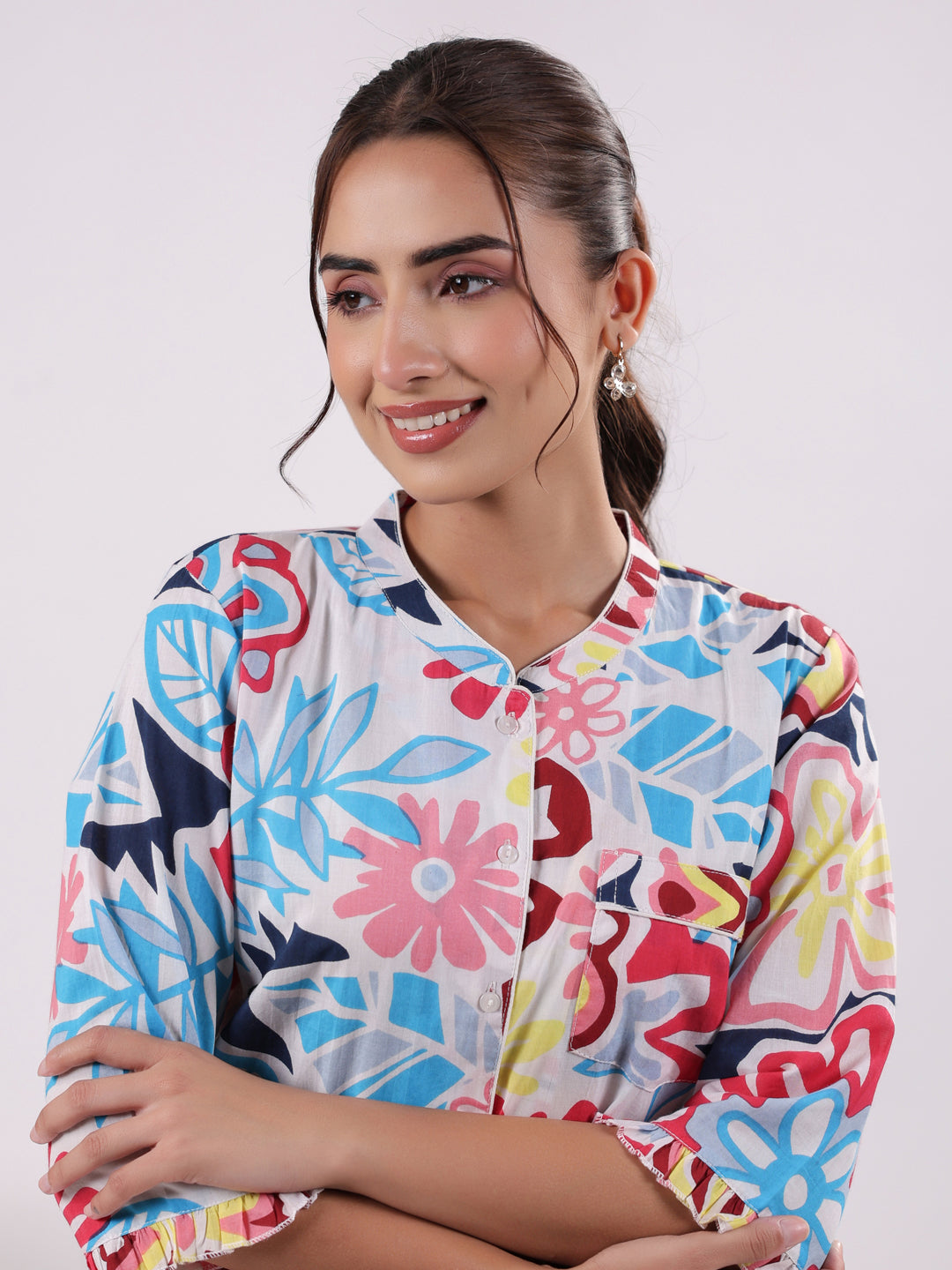 Flower Printed Night Suit Set For Women