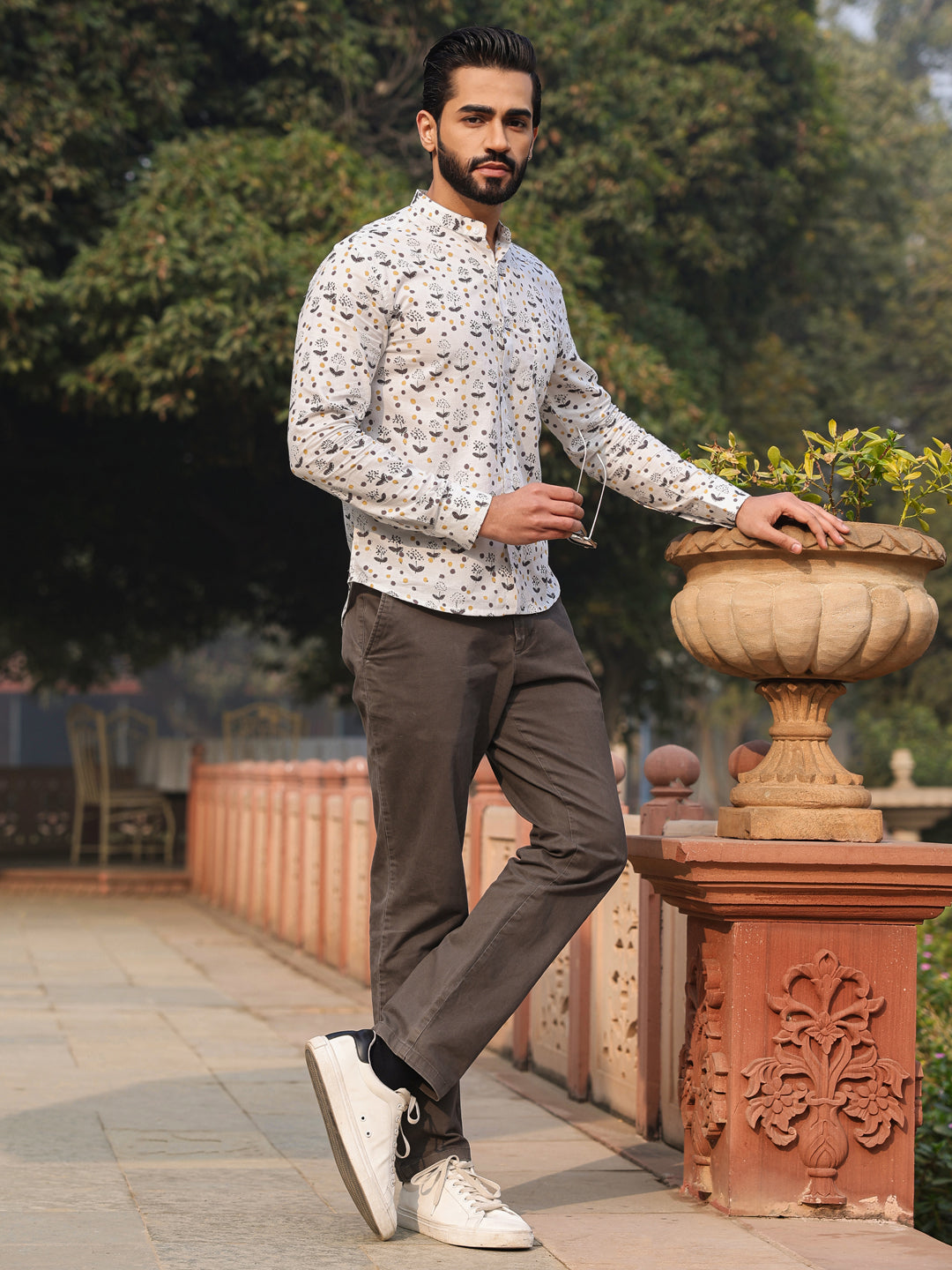 Men's  Pure Cotton Off White Casual Shirt