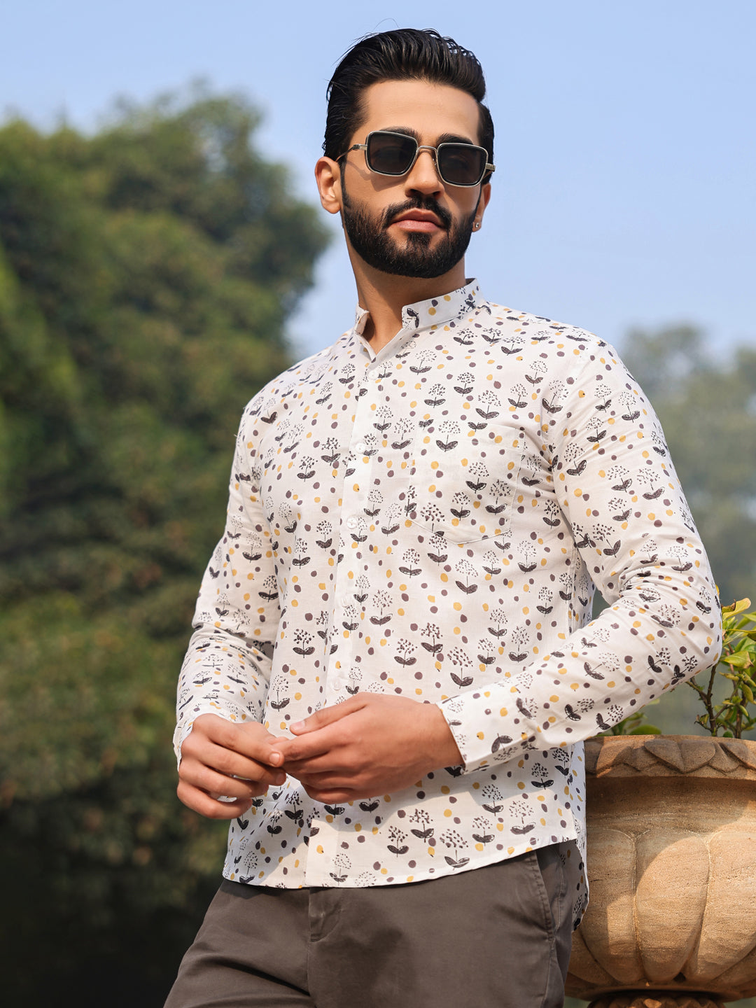 Men's  Pure Cotton Off White Casual Shirt