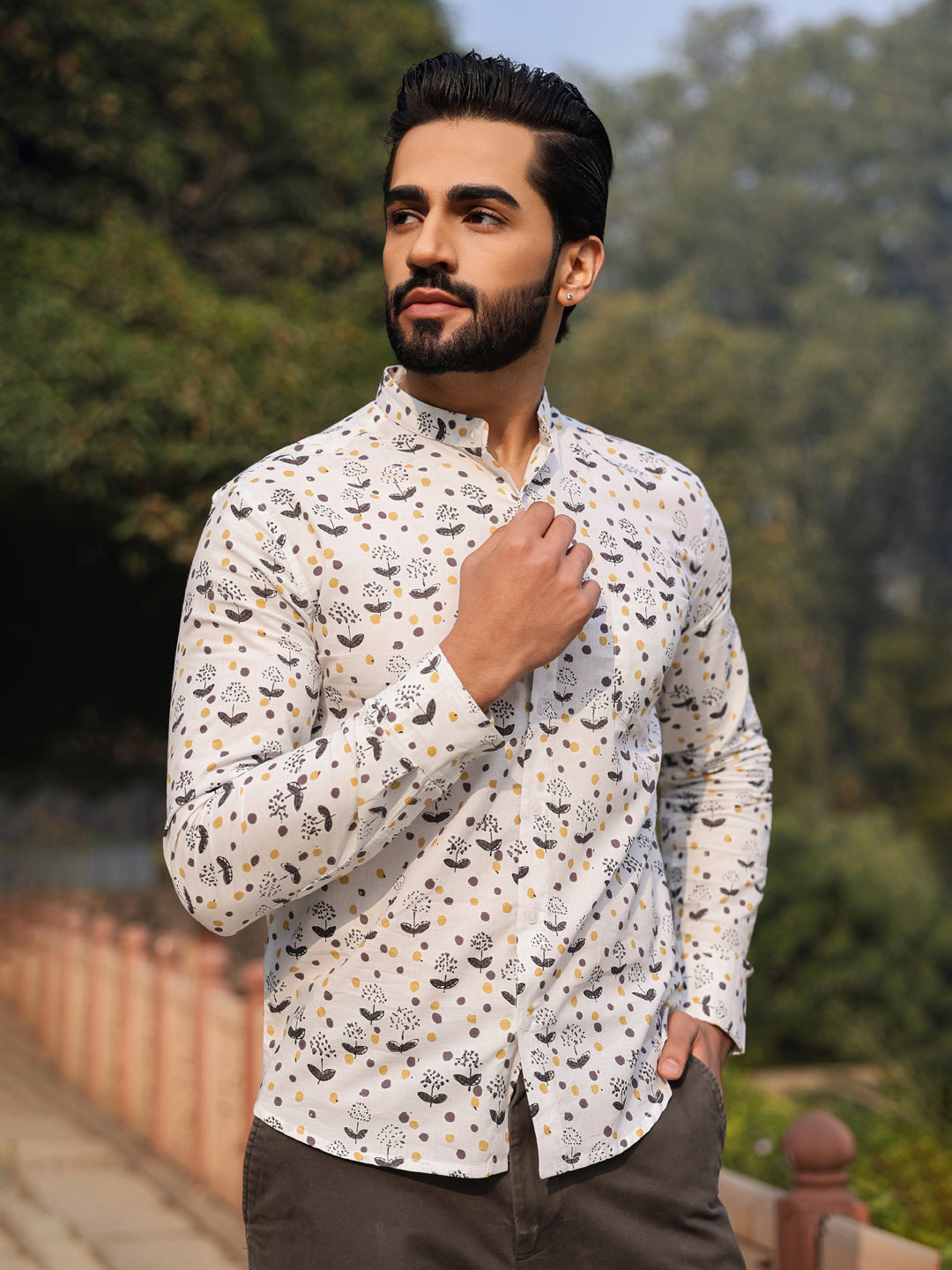 Men's Pure Cotton Off White Casual Shirt - SanskrutiHomes 