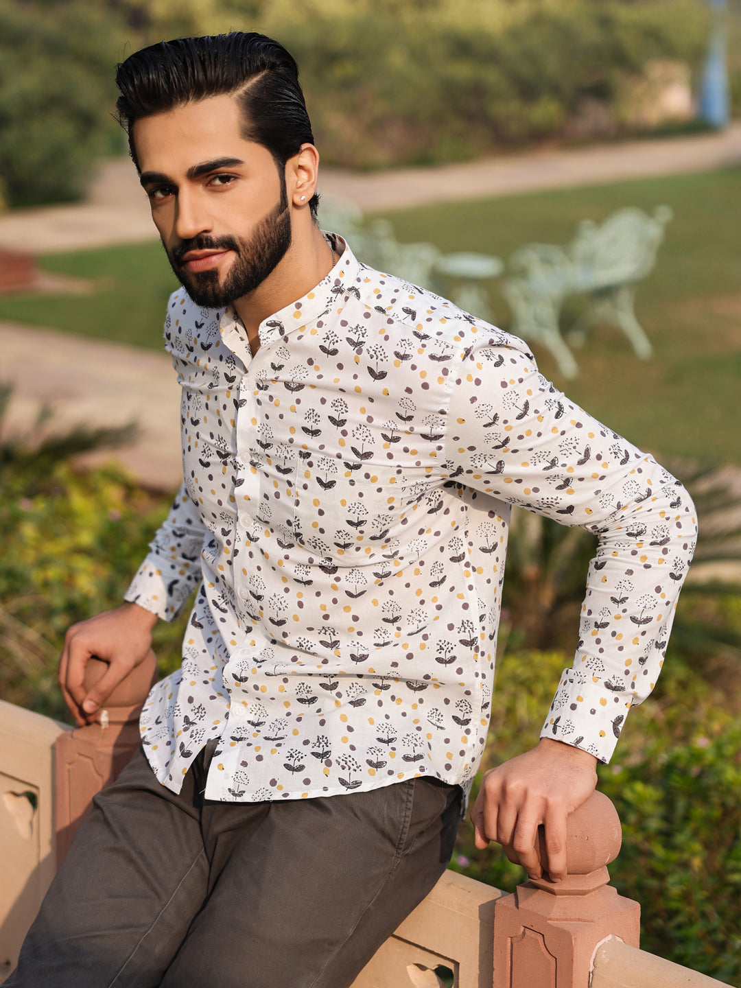 Men's  Pure Cotton Off White Casual Shirt