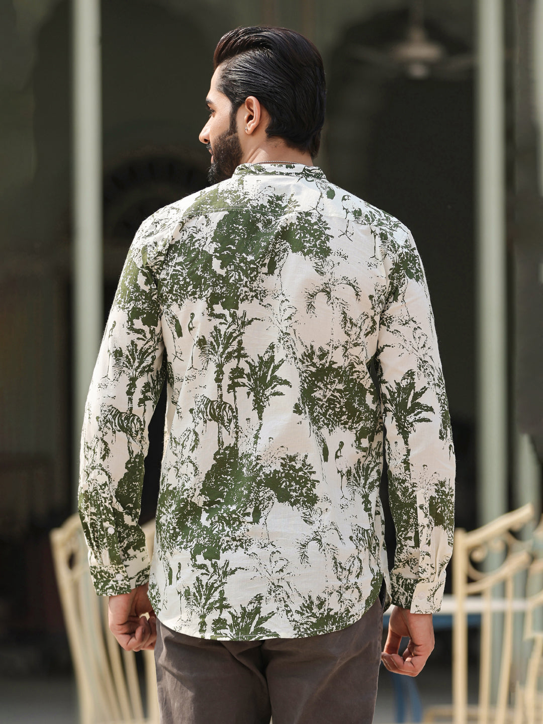 Men's Floral Pure Cotton Brown Printed Kurta