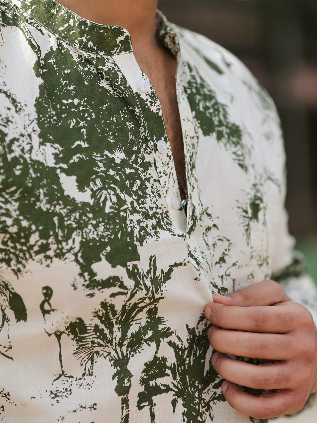 Men's Floral Pure Cotton Brown Printed Kurta