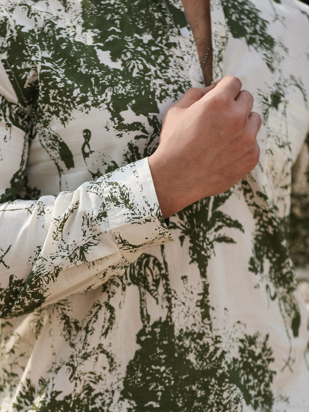 Men's Floral Pure Cotton Brown Printed Kurta