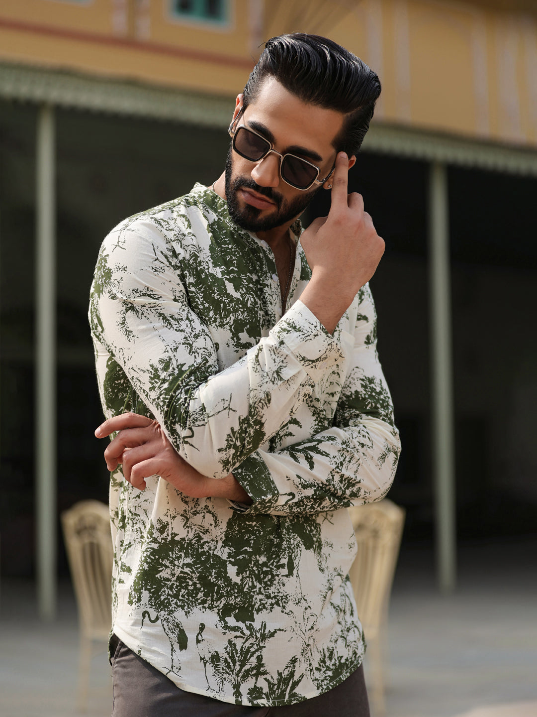 Men's Floral Pure Cotton Brown Printed Kurta