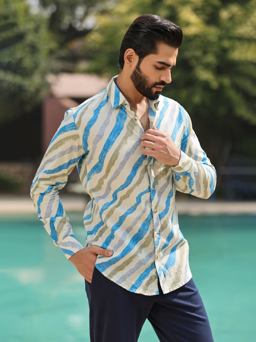 Men's  Pure Cotton Cream Casual Shirt