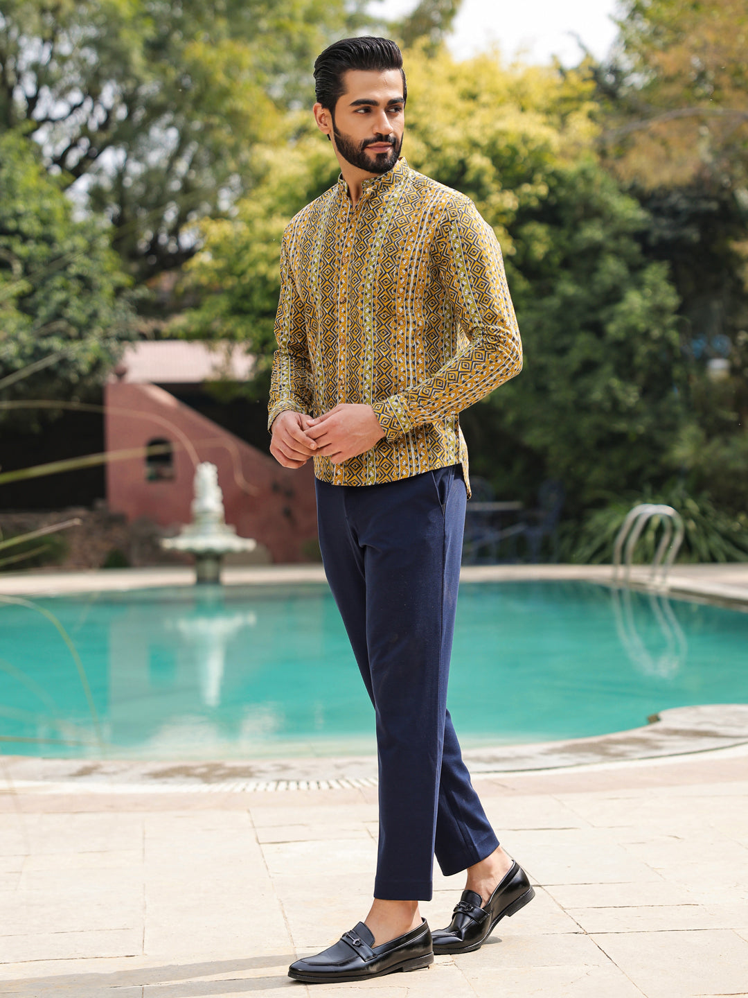 Men's  Pure Cotton Olive Casual Shirt