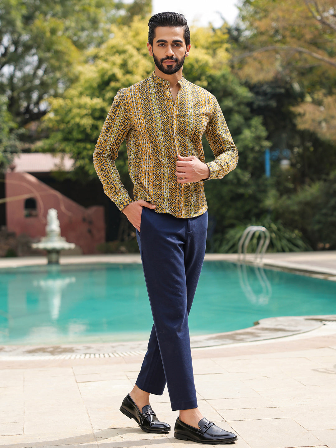 Men's  Pure Cotton Olive Casual Shirt