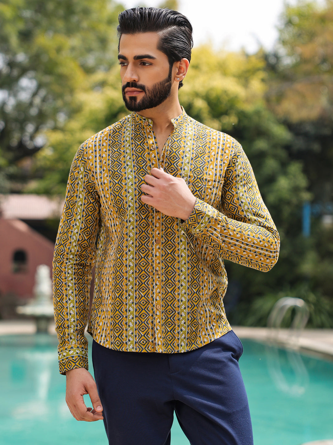 Men's  Pure Cotton Olive Casual Shirt