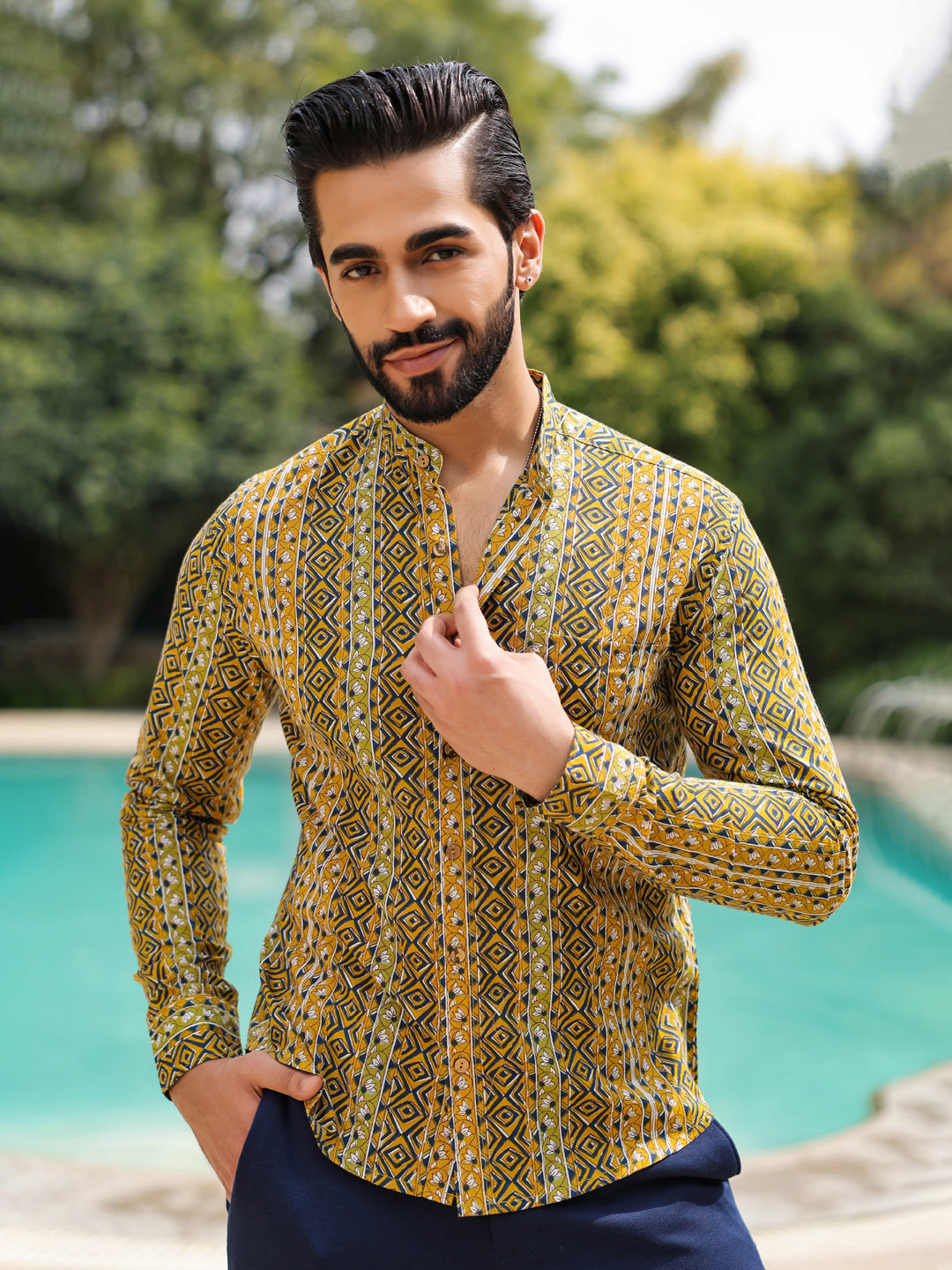 Men's  Pure Cotton Olive Casual Shirt