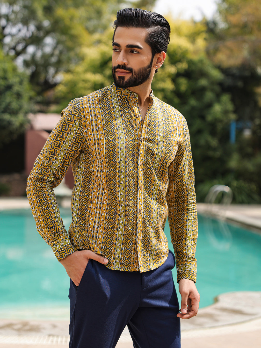 Men's  Pure Cotton Olive Casual Shirt