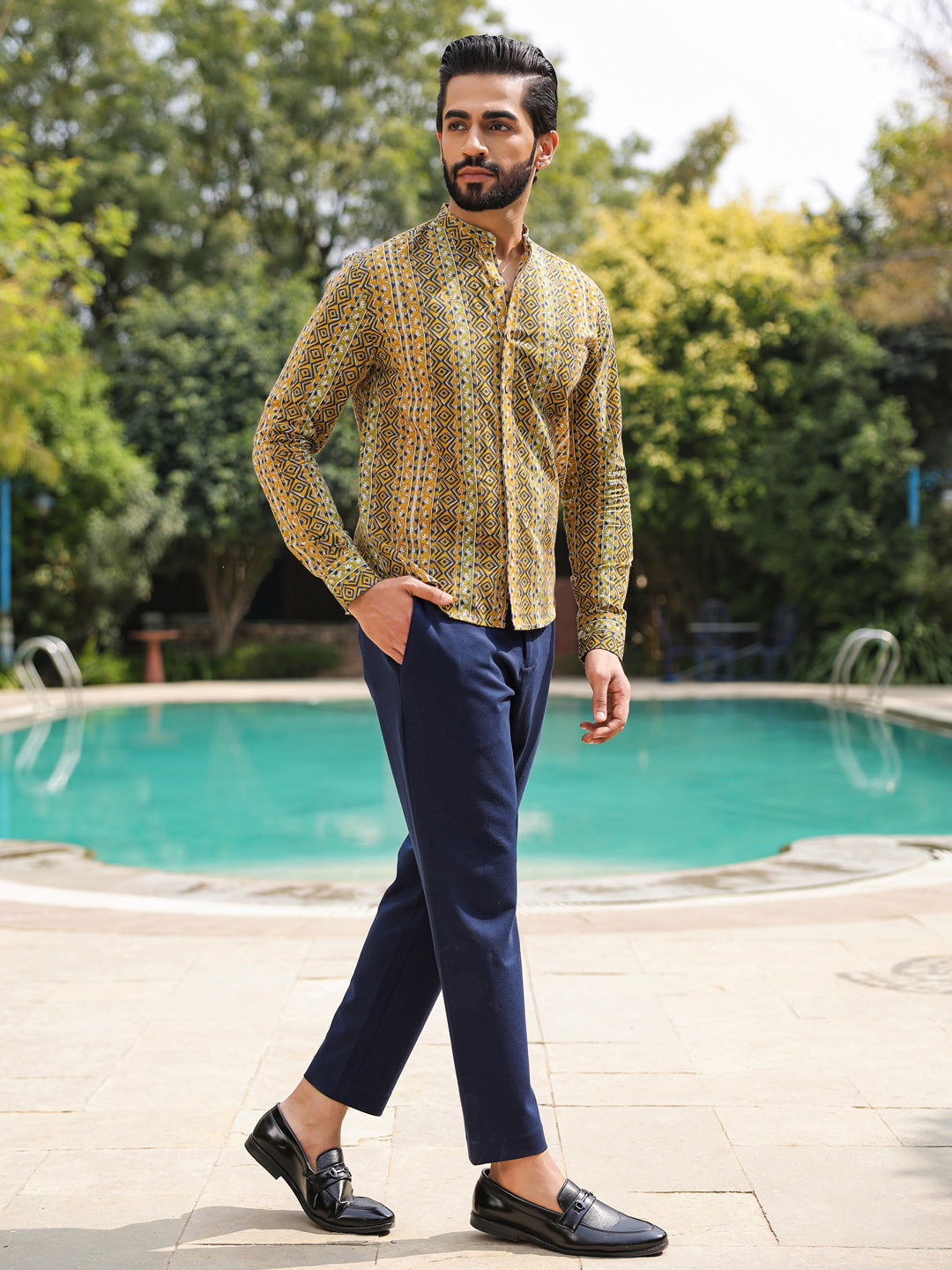 Men's  Pure Cotton Olive Casual Shirt