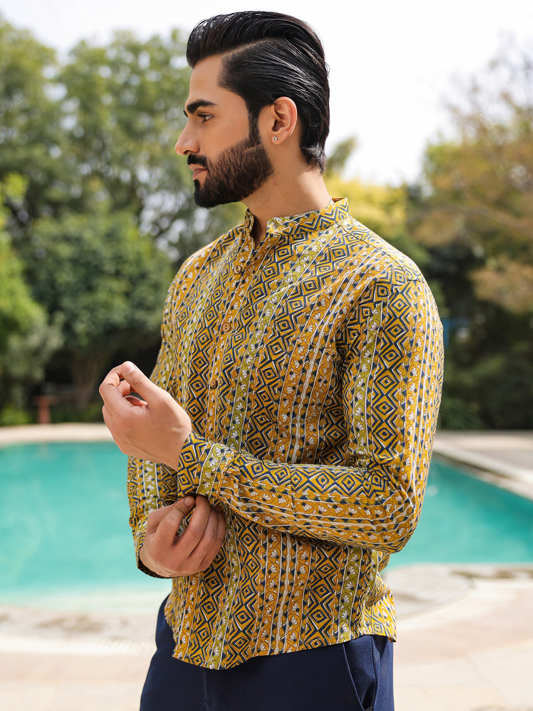 Men's  Pure Cotton Olive Casual Shirt