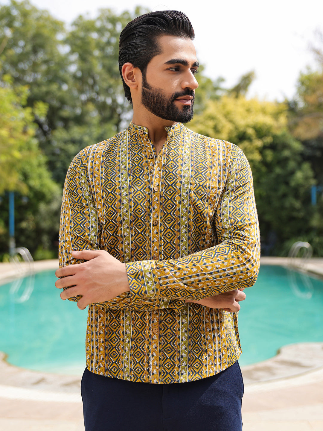 Men's  Pure Cotton Olive Casual Shirt