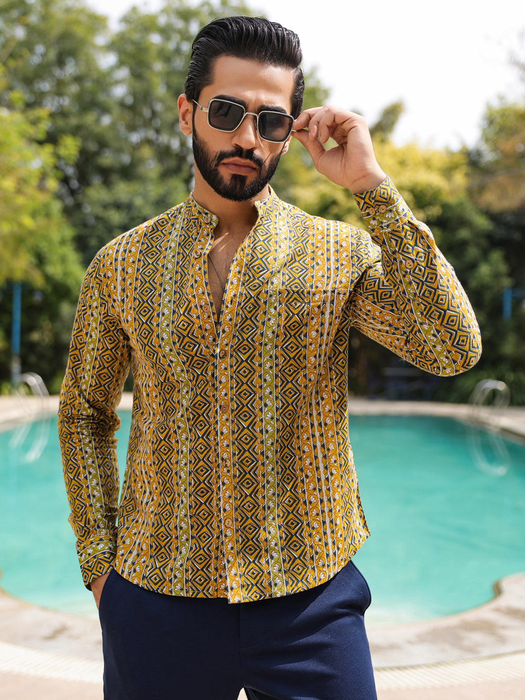 Men's  Pure Cotton Olive Casual Shirt