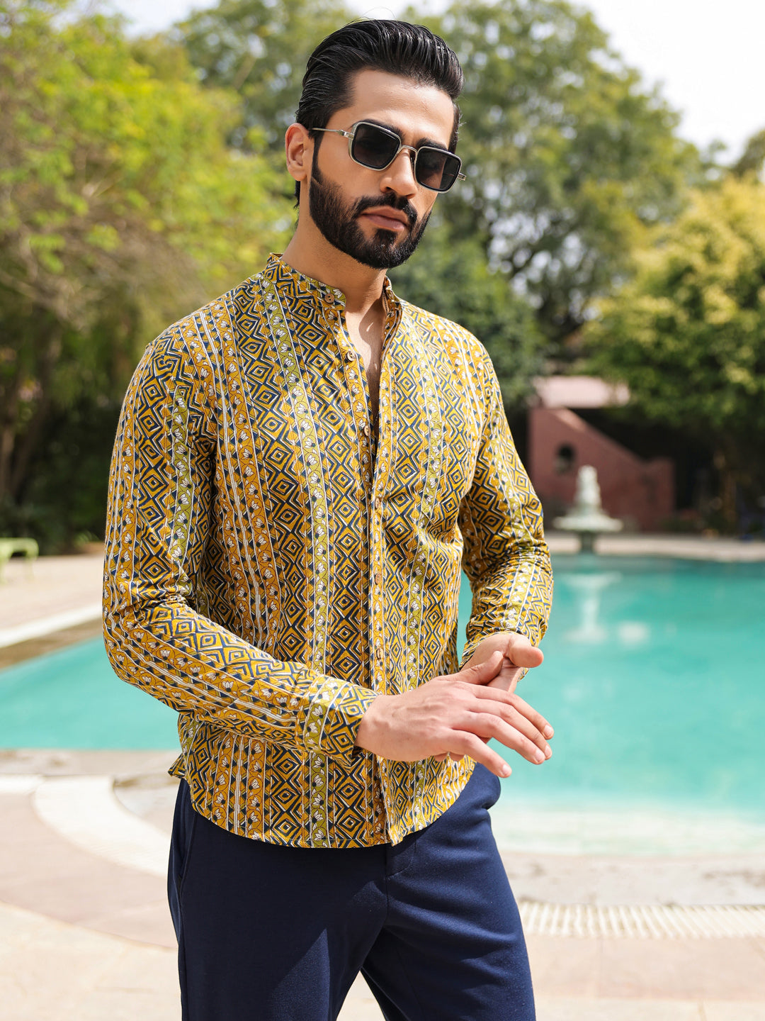 Men's  Pure Cotton Olive Casual Shirt