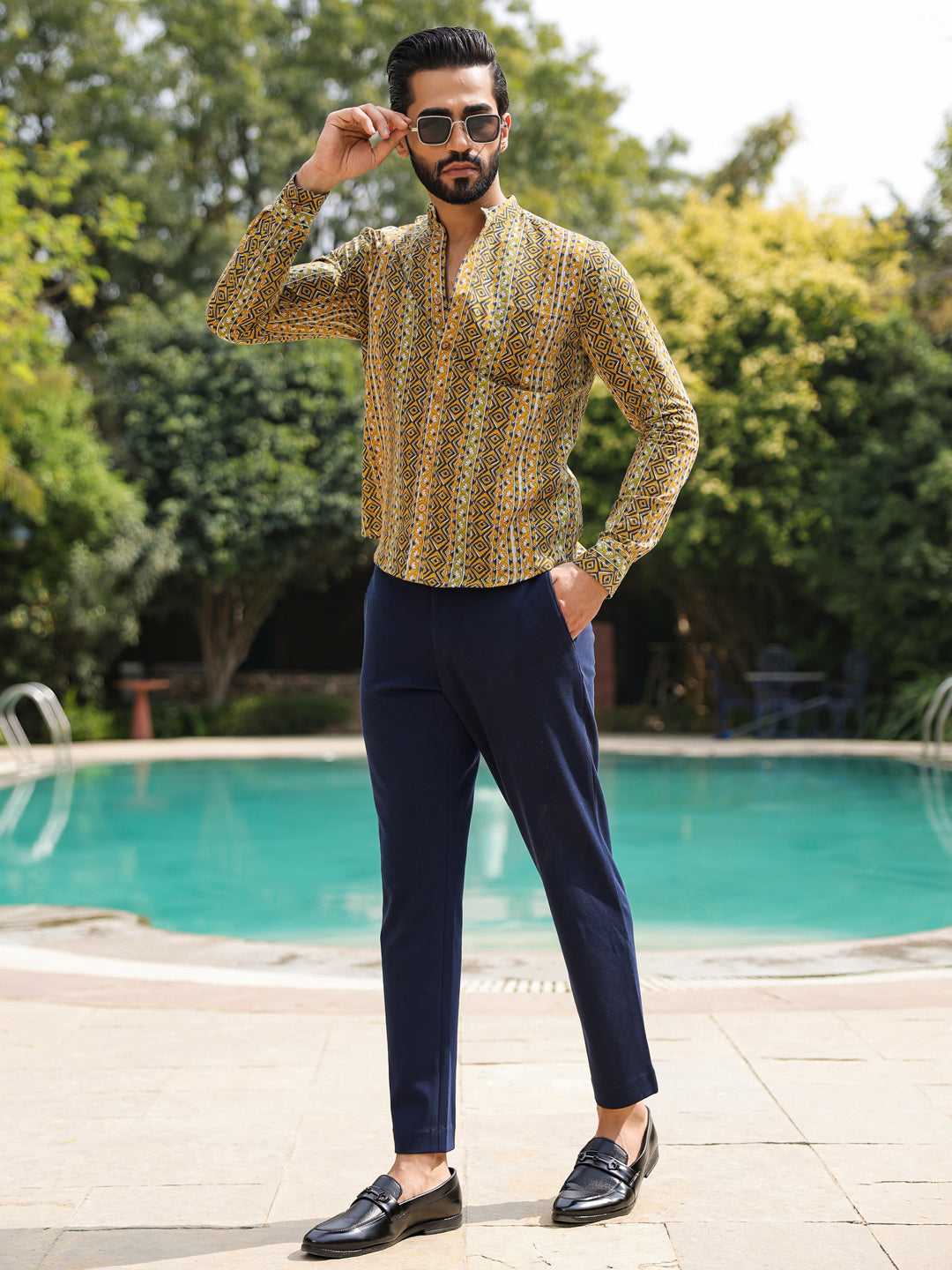 Men's  Pure Cotton Olive Casual Shirt