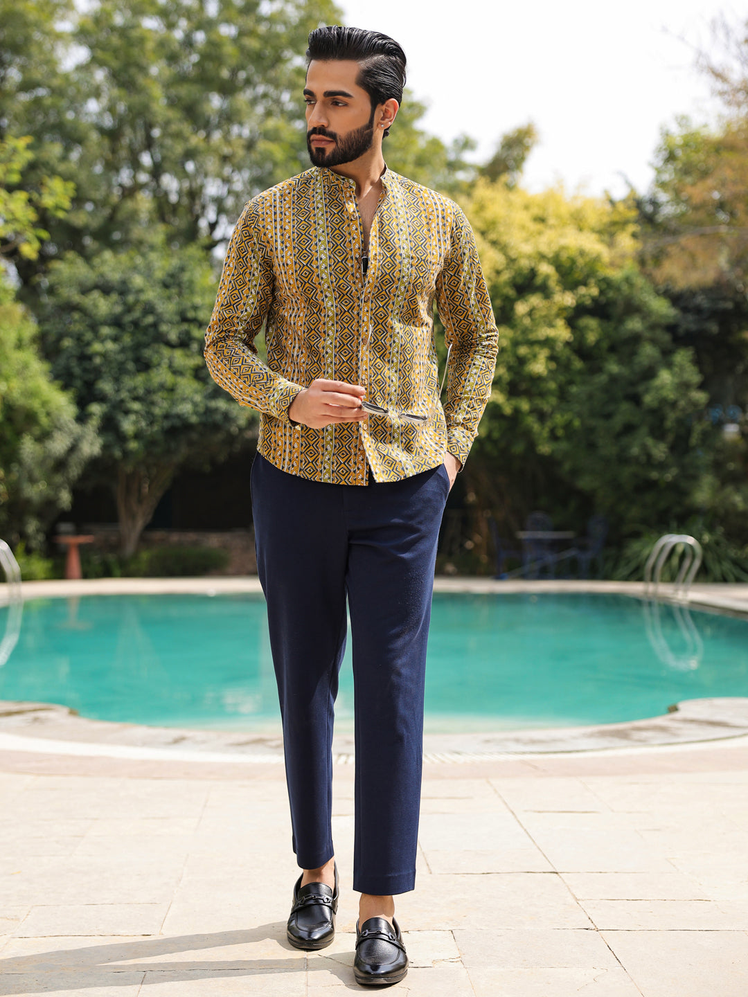 Men's  Pure Cotton Olive Casual Shirt