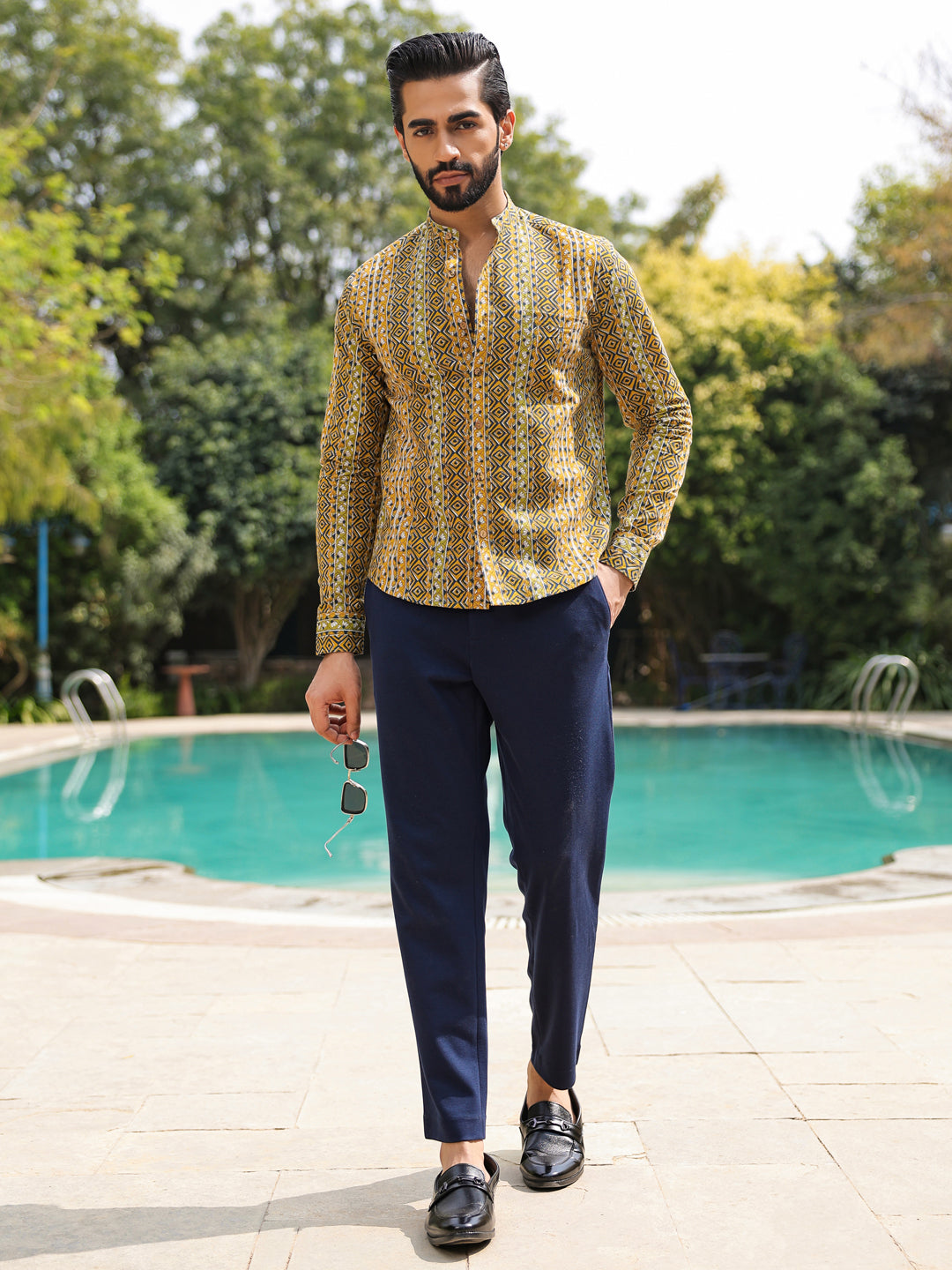 Men's  Pure Cotton Olive Casual Shirt