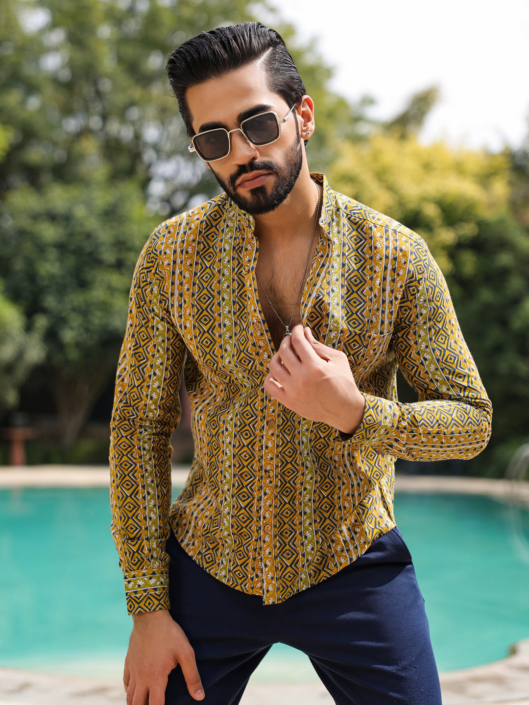 Men's  Pure Cotton Olive Casual Shirt