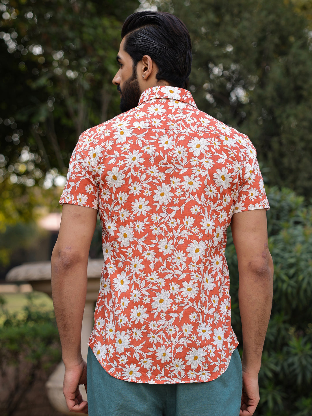 Men's Floral Print Pure Cotton Orange Casual Shirt