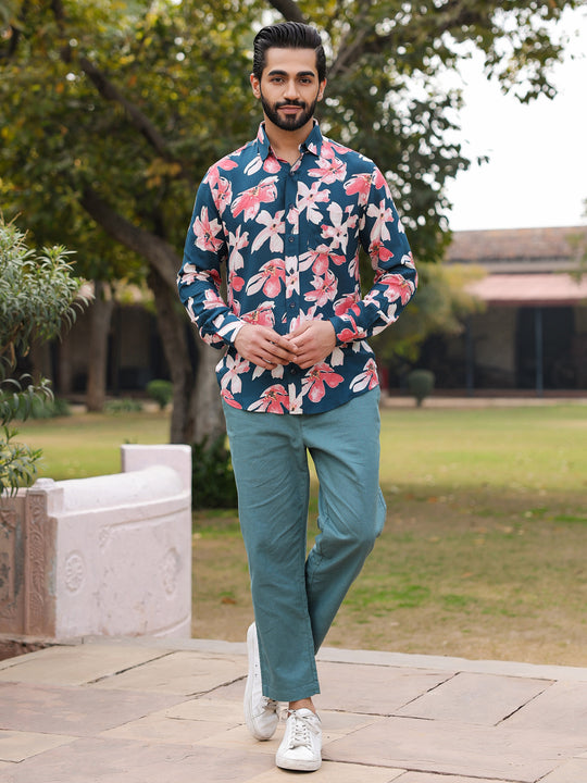 Men's Floral Print Pure Viscose Rayon Multi Colour Casual Shirt