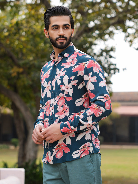 Men's Floral Print Pure Viscose Rayon Multi Colour Casual Shirt